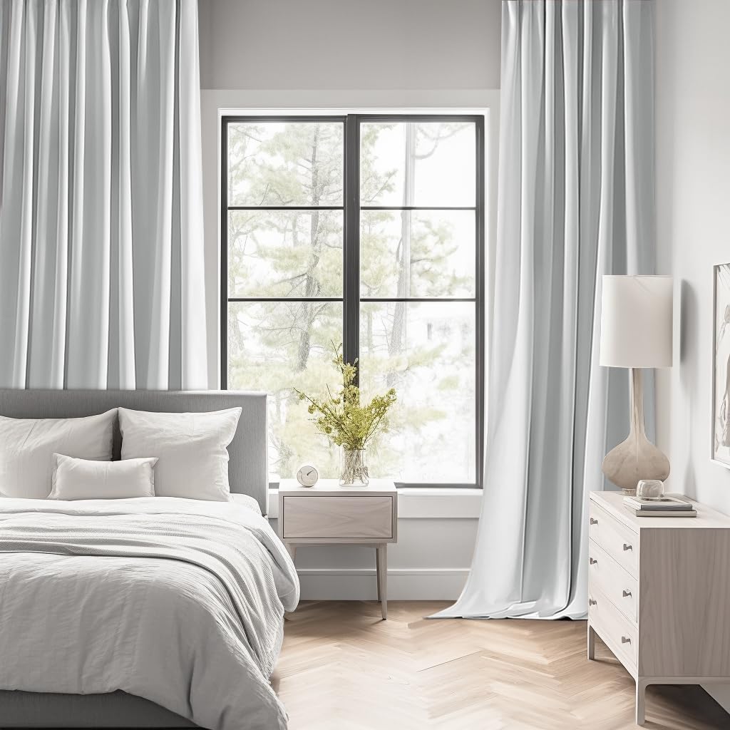 Miulee Back Tab Light Blocking Curtains 90 Inch Long 2 Panels Set For Living Room Bedroom, Greyish White Rod Pocket/Pinch Pleated Thermal Insulated Room Darkening Blackout Curtains, 52 X 90 Inch