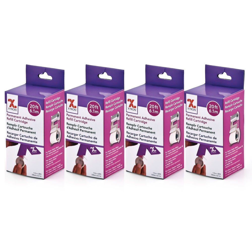 Xyron Permanent Adhesive Refills For X150 Sticker Maker, 1.5' X 20', Refill Cartridges, 4 Pack (At155-20A)