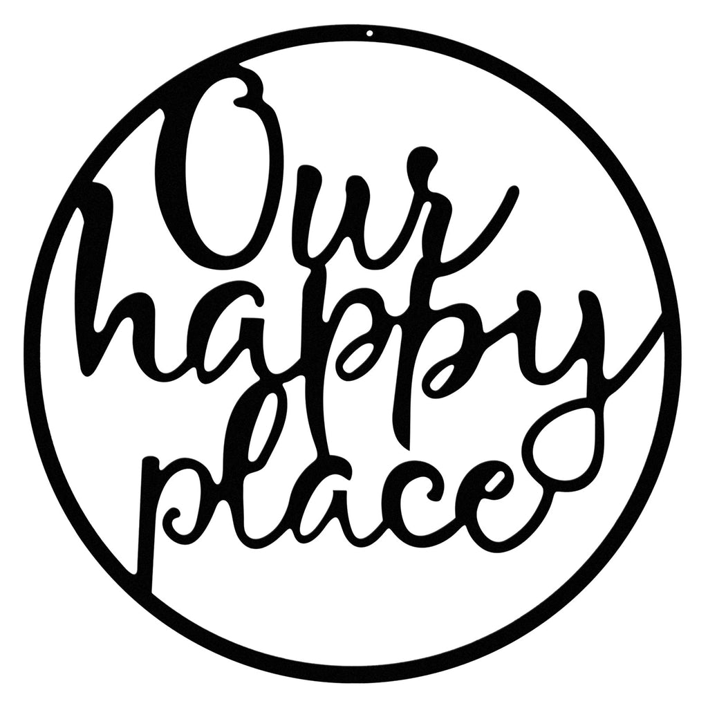 Hotop Our Happy Place Metal Wall Sign Metal Wall Hanging Art Outdoor Plaque Wall Decor Sign Lettering Metal Home Sign for Home L