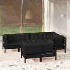 vidaXL Solid Pinewood Patio Lounge Set 7 Piece with Cushions Garden Outdoor Lawn Yard Terrace Balcony Wooden Seat Seating Furniture Black
