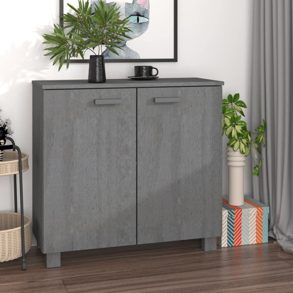 vidaXL HAMAR Wooden Sideboard in Dark Gray - Solid Pine Wood and MDF Construction, Compact Size and Practical Storage Space for Home Decor. Warning: Product Complies with California Proposition 65.