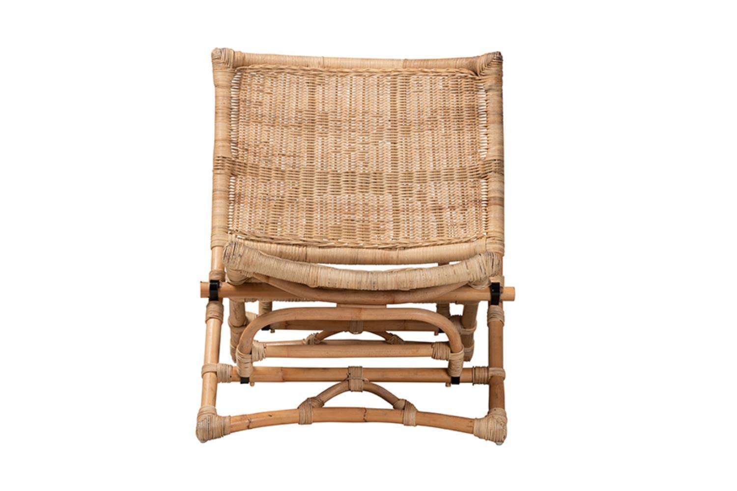 Baxton Studio Herrara Natural Brown Antique Rattan Foldable Lounge Chair