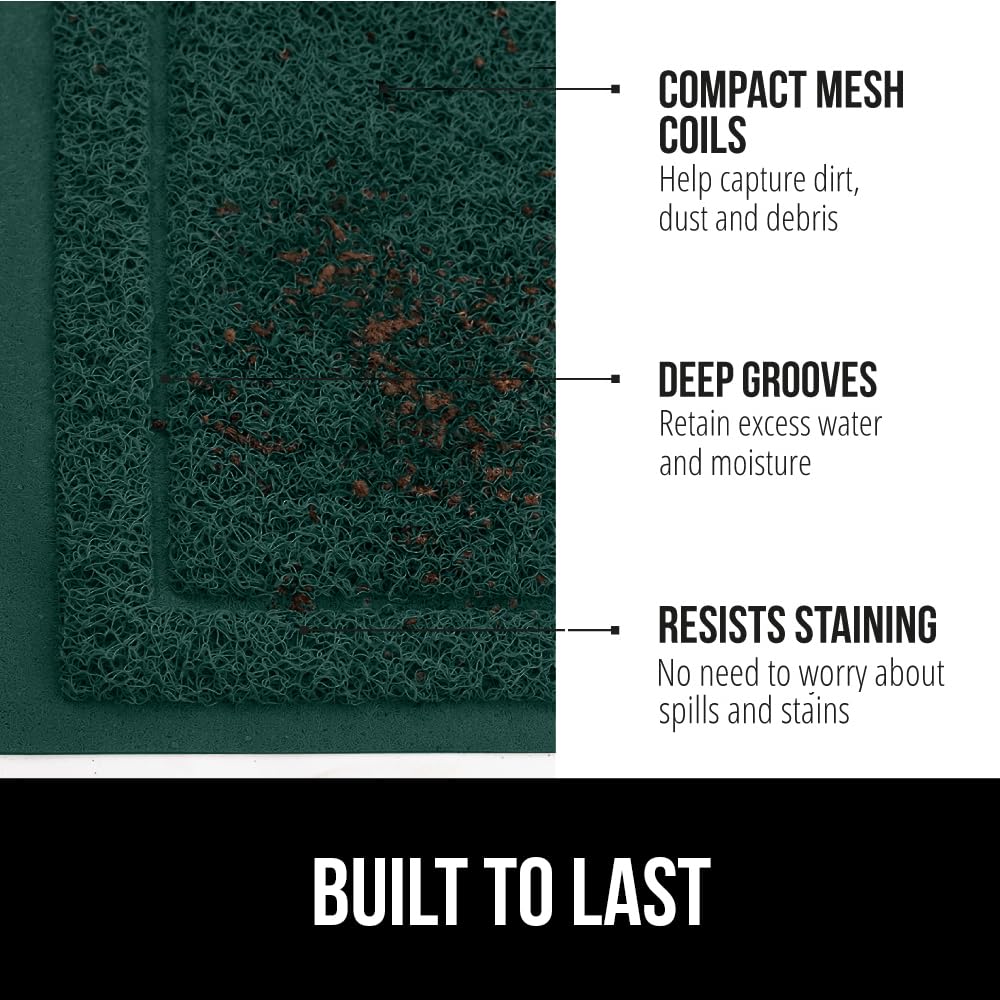 Gorilla Grip Dirt Grabber Mesh Door Mat, Low-Profile, Stain And Fade Resistant Heavy Duty Quick Dry Striped Doormat, Mats For Indoor Or Outdoor Entry, Shoe Scraper, Garage Entrance Mat, 35X23, Green