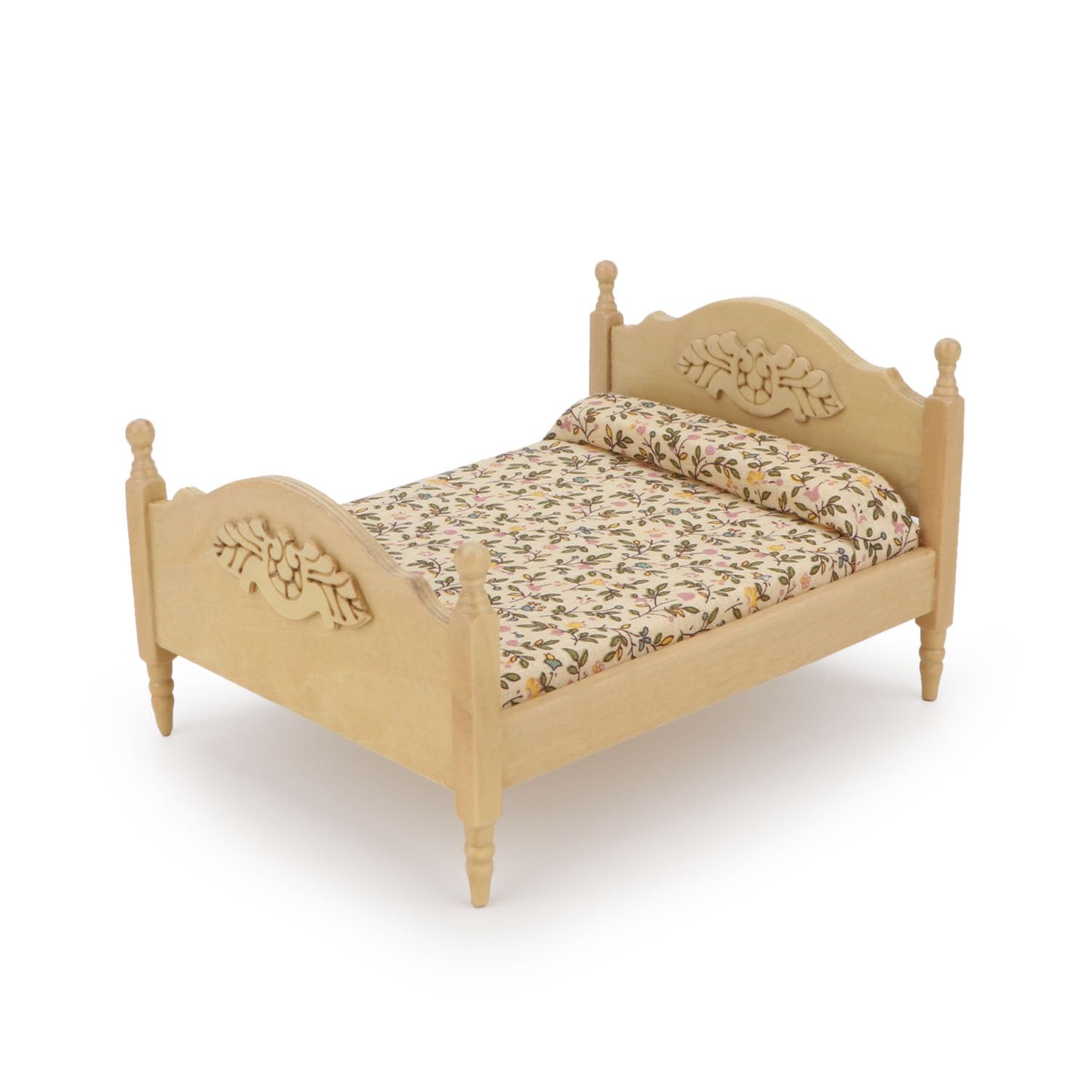 Miniature Furniture Dollhouse Wooden Fabric Bed with Mattress & Pillow 1 12 Scale Furniture Dollhouse Decoration Accessories (Wo