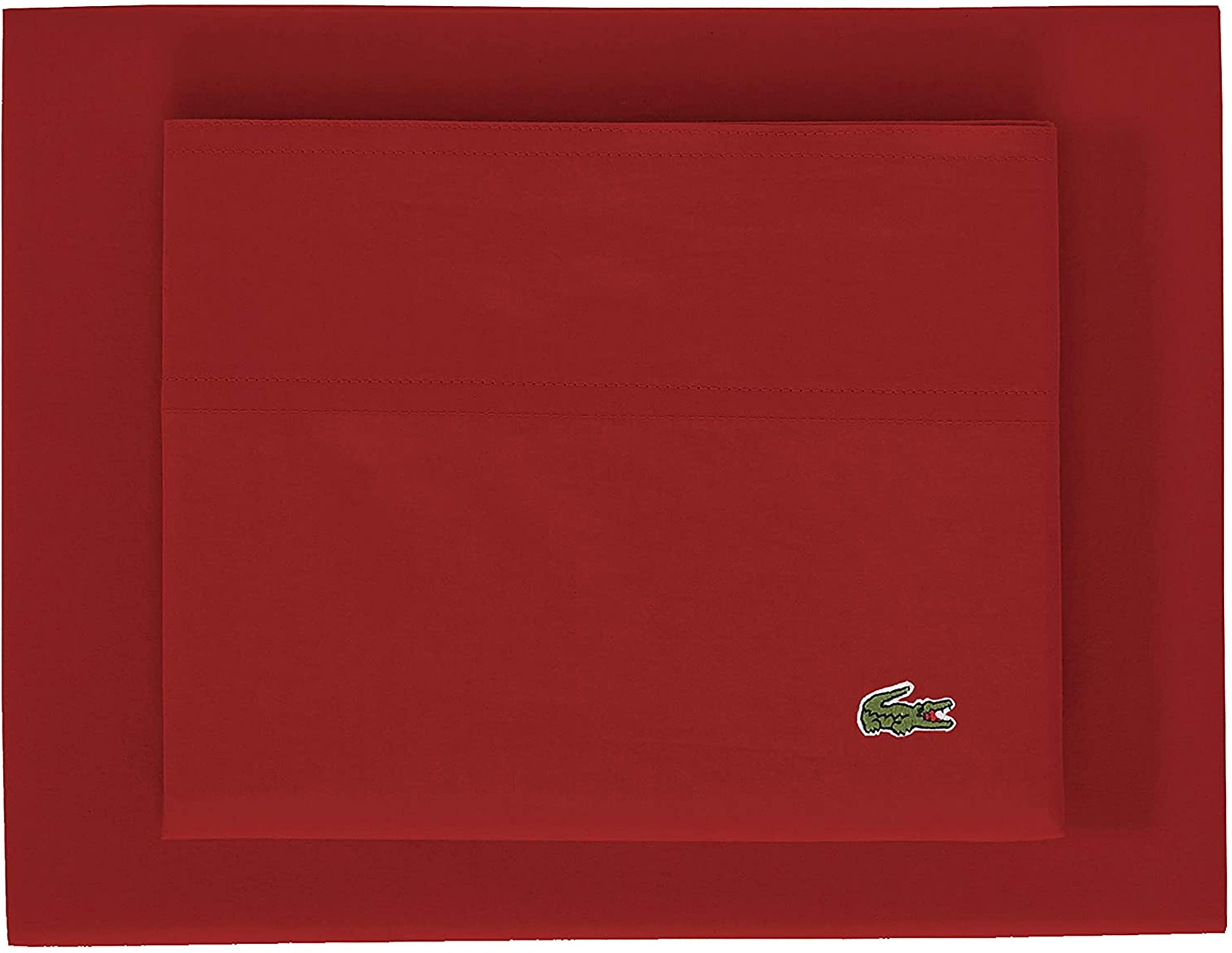 Lacoste 100% Cotton Percale Sheet Set, Solid, Chili Pepper, Twin