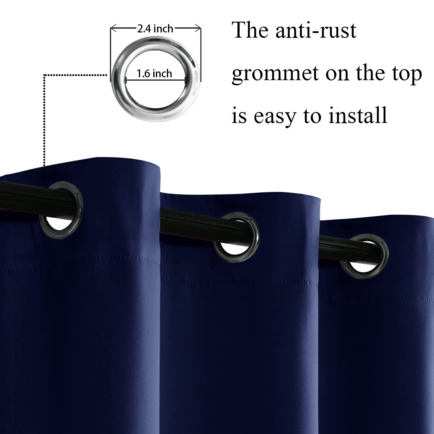 Jiuzhen Blackout Curtains With Tiebacks - Thermal Insulated, Light Blocking And Noise Reducing Grommet Curtain Drapes For Bedroom And Living Room, Set Of 2 Panels, 42 X 45 Inch Length, Navy Blue