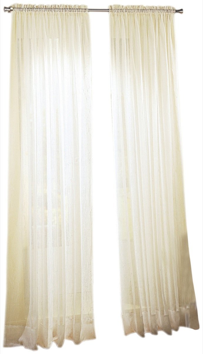No. 918 Erica Crushed Sheer Voile Rod Pocket Curtain Panel, 51 x 84, Eggshell Off-White