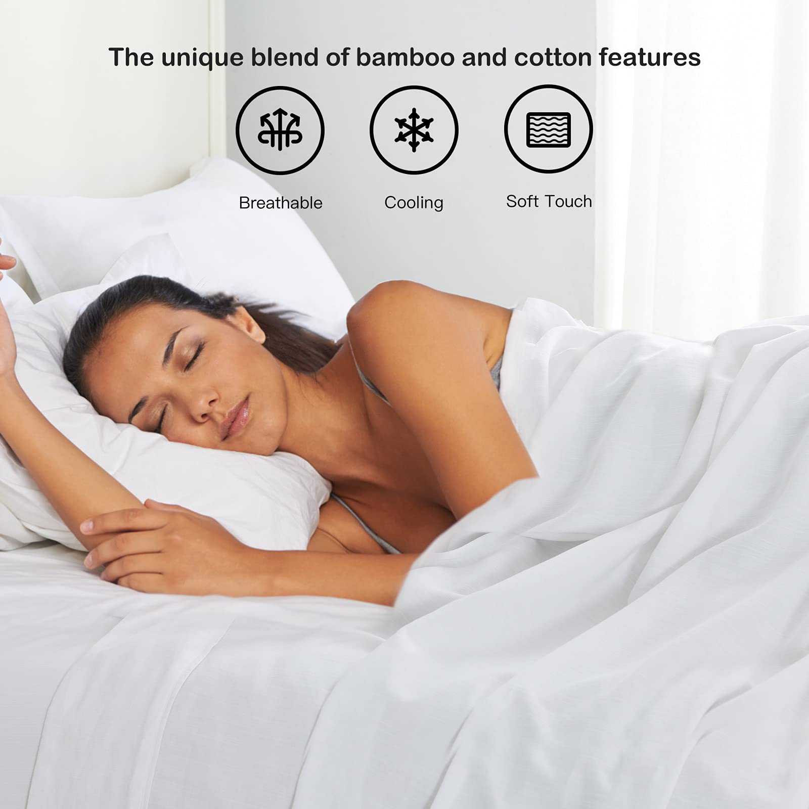 Pandatex White Linen-Textured Bed Sheets Set, Bamboo Rayon, Cotton, Linen Blend Bed Sheets Queen Size, Soft Cool & Breathable Fo