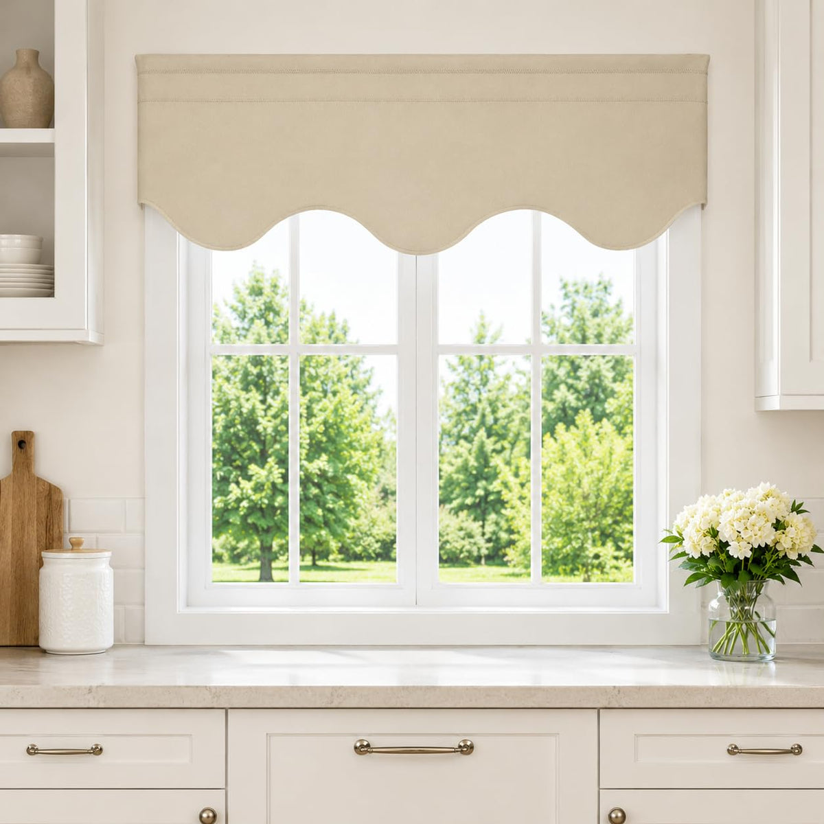 Aquazolax Cream Window Curtain Valence - Rod Pocket Small Valances Curtains Drape for Bedroom Living Room Windows Privacy Protect, 52 Wide x 18 Long, Beige, 1 Piece