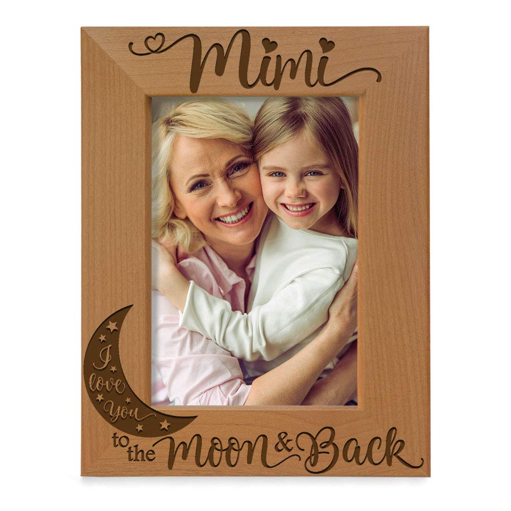 KATE POSH - Mimi I Love You to The Moon and Back Engraved Natural Wood Picture Frame, Grandparents Day Gifts, Grandma Gifts, fo