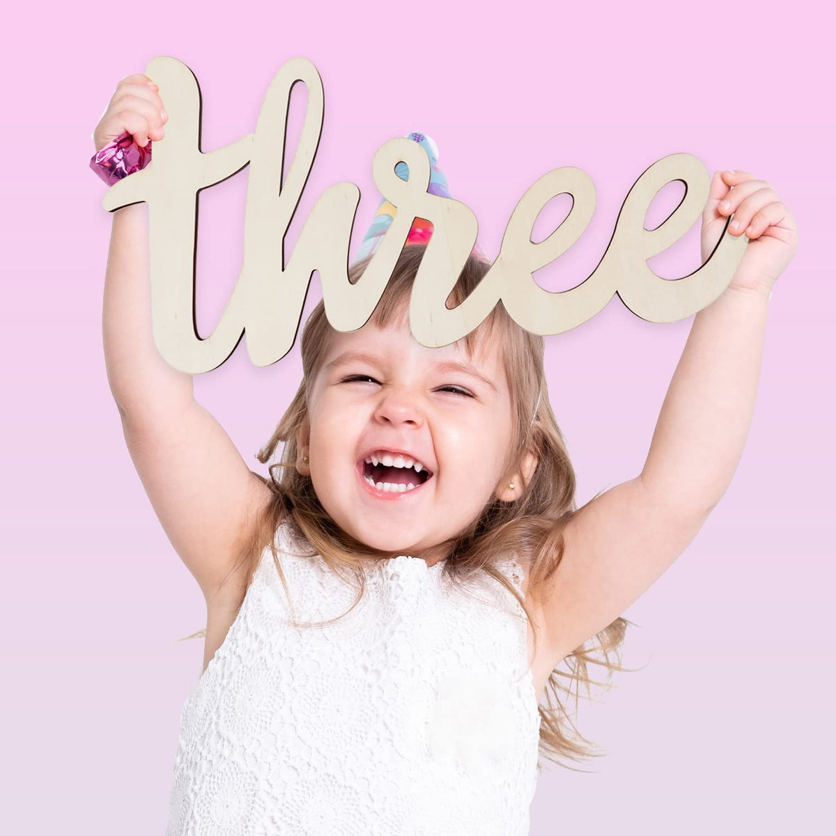 Cliths Set of 1 piece Cutout Letter Three Wooden Sign or 3rd Boys or Girls Birthday Decorations Wall Photo Booth Prop Table Disp