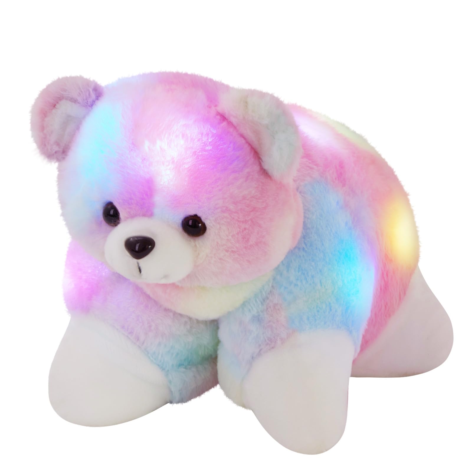 Glow Guards 15 Light up Musical Rainbow Teddy Bear Plush Pillow, Cute Stuffed Animal Soft Lovely Colorful Toy, Bedtime Sofa Deco