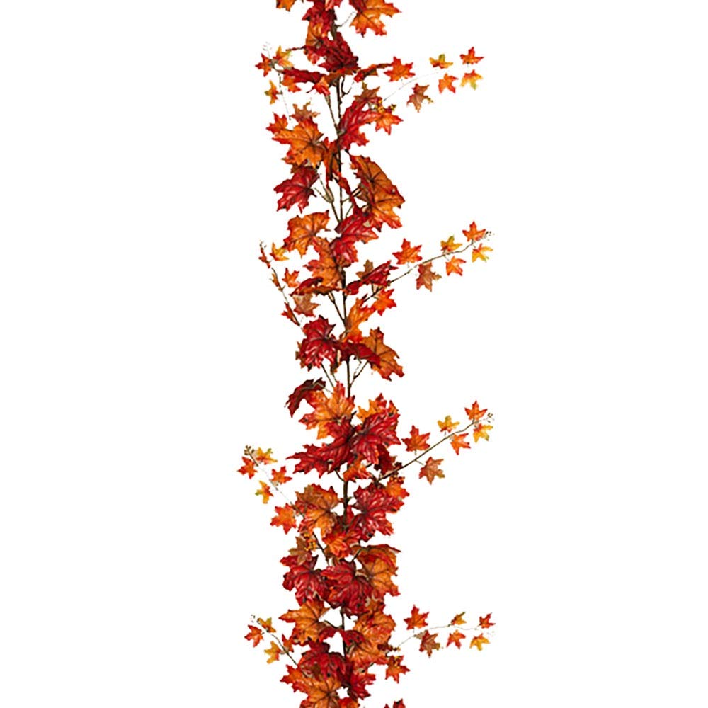 Artificial Maple Leaf Garland with Berries, 6 Feet, Fall and Autumn Decorations
