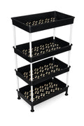 4Tier Plastic Storage Rack, Black, With Drain Holes, 81X43X25 Cm, Multipurpose Organiser Shelf For Kitchen And Bathroom