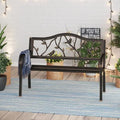 Phi Villa Outdoor Garden Park Bench Patio 50' Metal Bench, Steel Frame Bench With Backrest And Armrests For Porch, Lawn, Balcony, Backyard And Indoor, Bronze