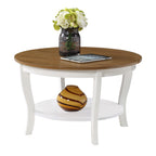 Convenience Concepts American Heritage Round Coffee Table With Shelf, Driftwood/White