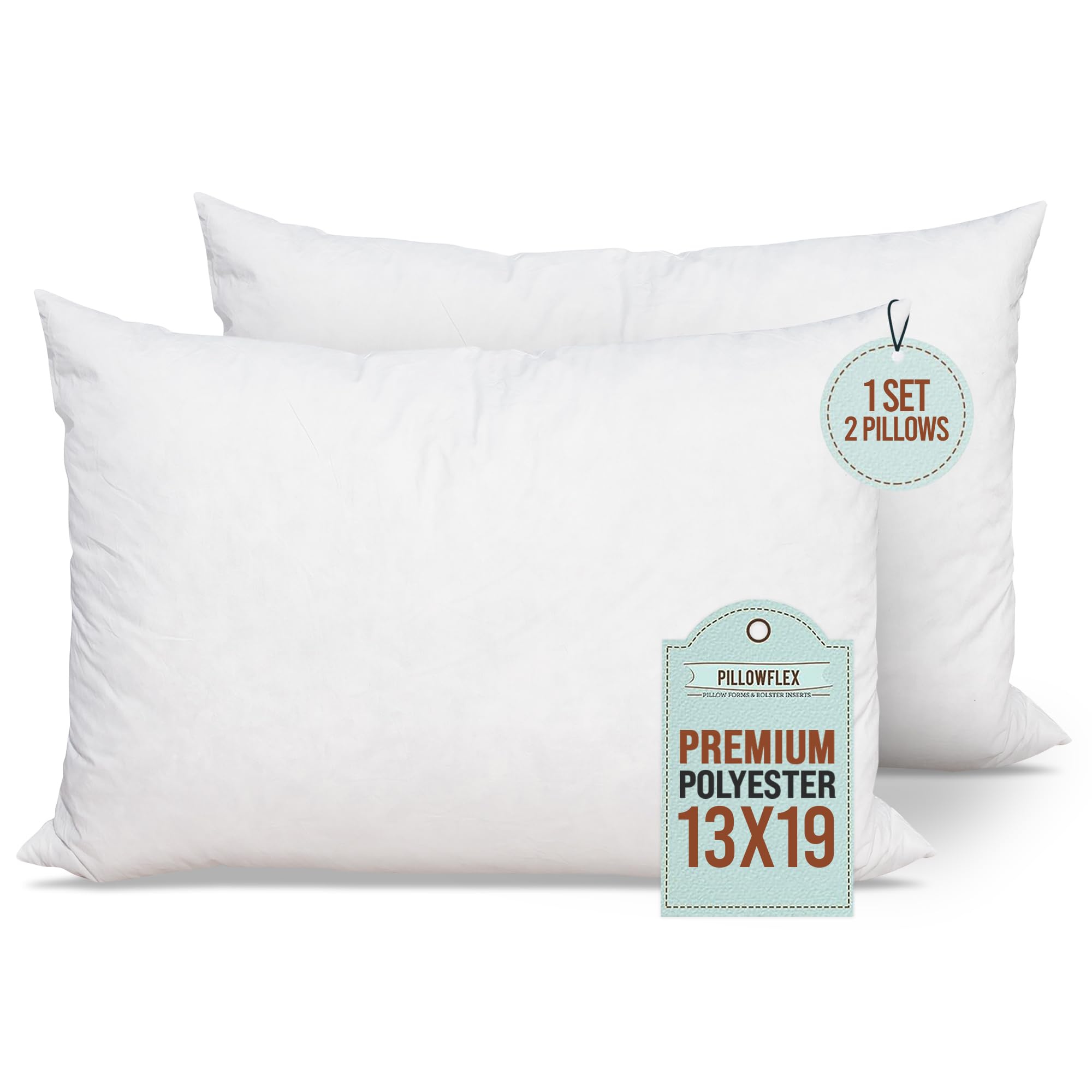 Pillowflex Set of 2 (13x19) Premium Polyester Pillow Inserts - European Rectangle Pillow Forms, Machine Washable, Sham Pillow In