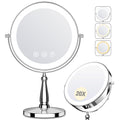 Lighted Makeup Mirror, 20X Magnifying Mirror with Light and 3 Colors, 9 Tabletop mirror with stand and Adjustable Brightness, 2-