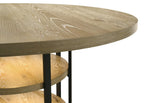 LILOLA LIVING Eden 59' Round Rustic Oak Dining Table with LED Light, Black Metal Frame, Shelves