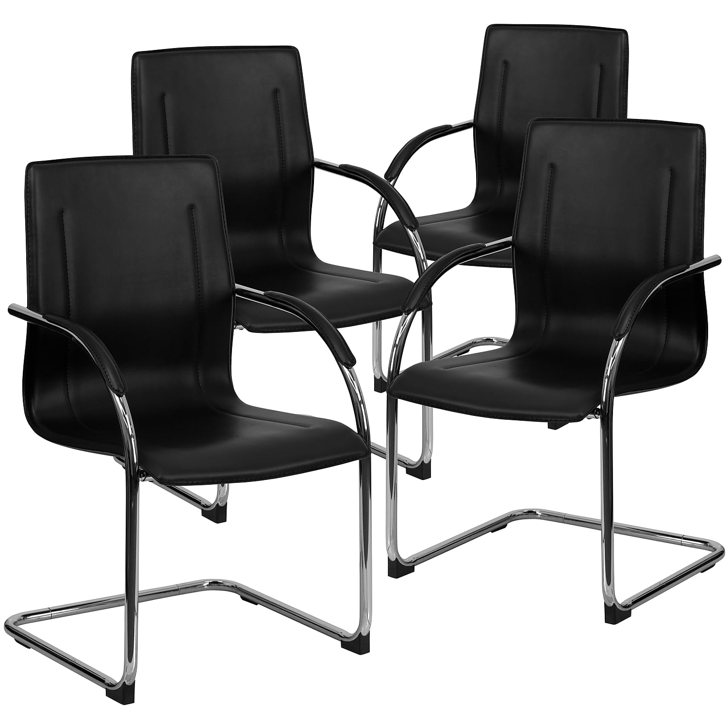 4 Pk. Black Vinyl Side Chair with Chrome Sled Base