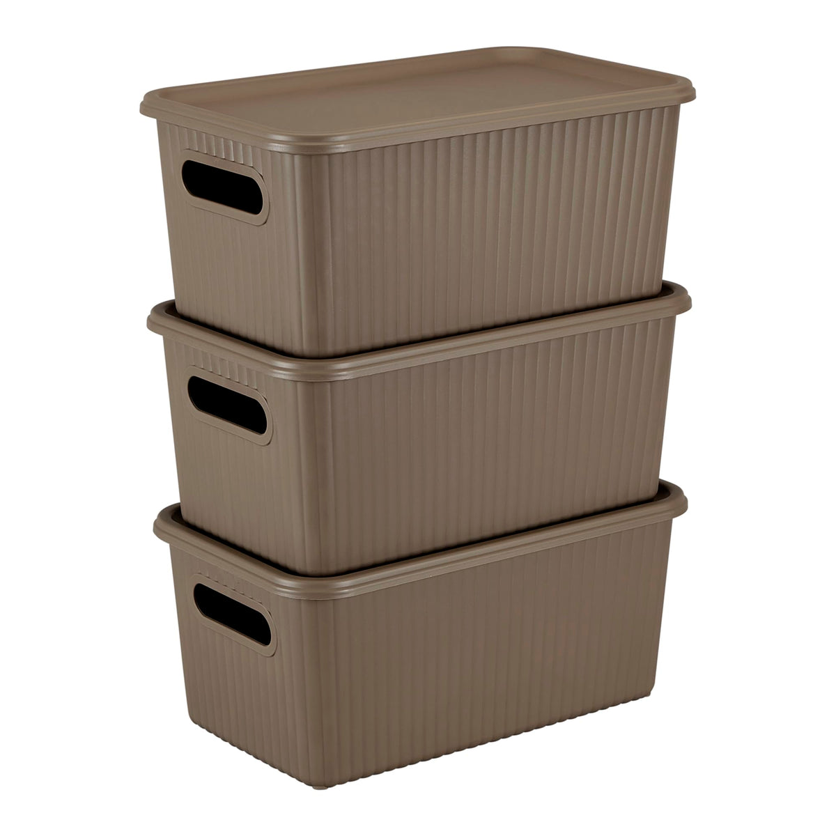 Kolorr Ribbed Baskets Small Pack Of 3 With 3 Standard Lid (Nonairtight Loosefit Cover) Multipurpose Plastic Storage Baskets Fo