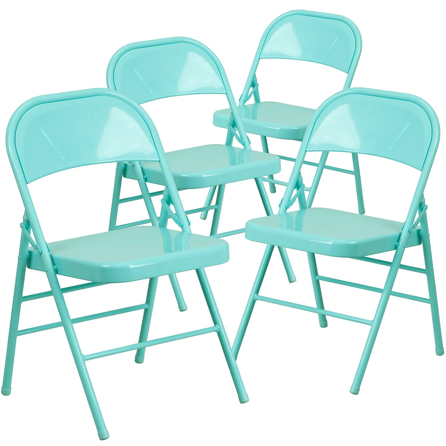 4 Pk. Tantalizing Teal Triple Braced & Double Hinged Metal Folding Chair