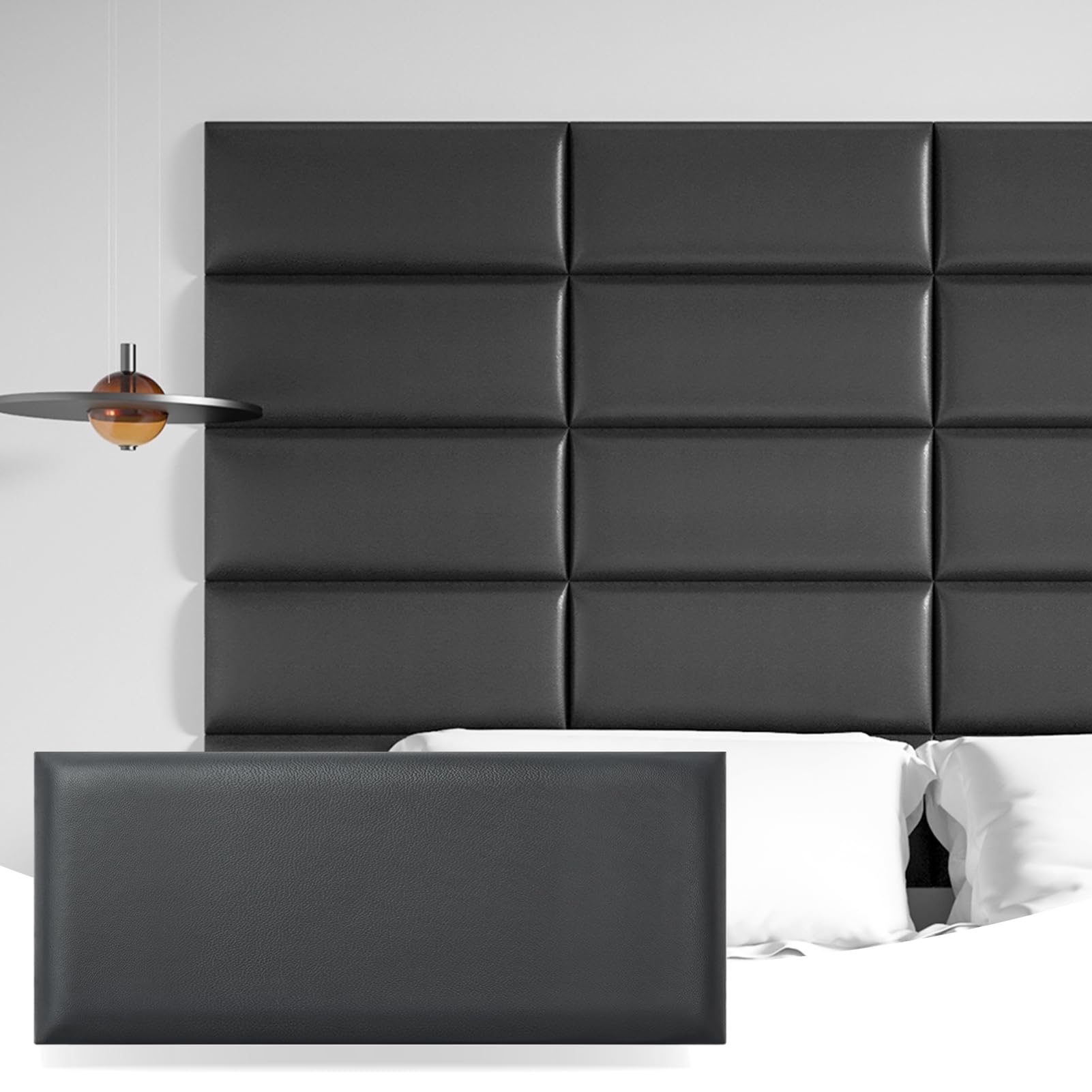 Art3d Peel and Stick Black King Headboard, 12-Pack Upholstered Headboard for Queen, Full-Size Bed, Padded Wall Panel