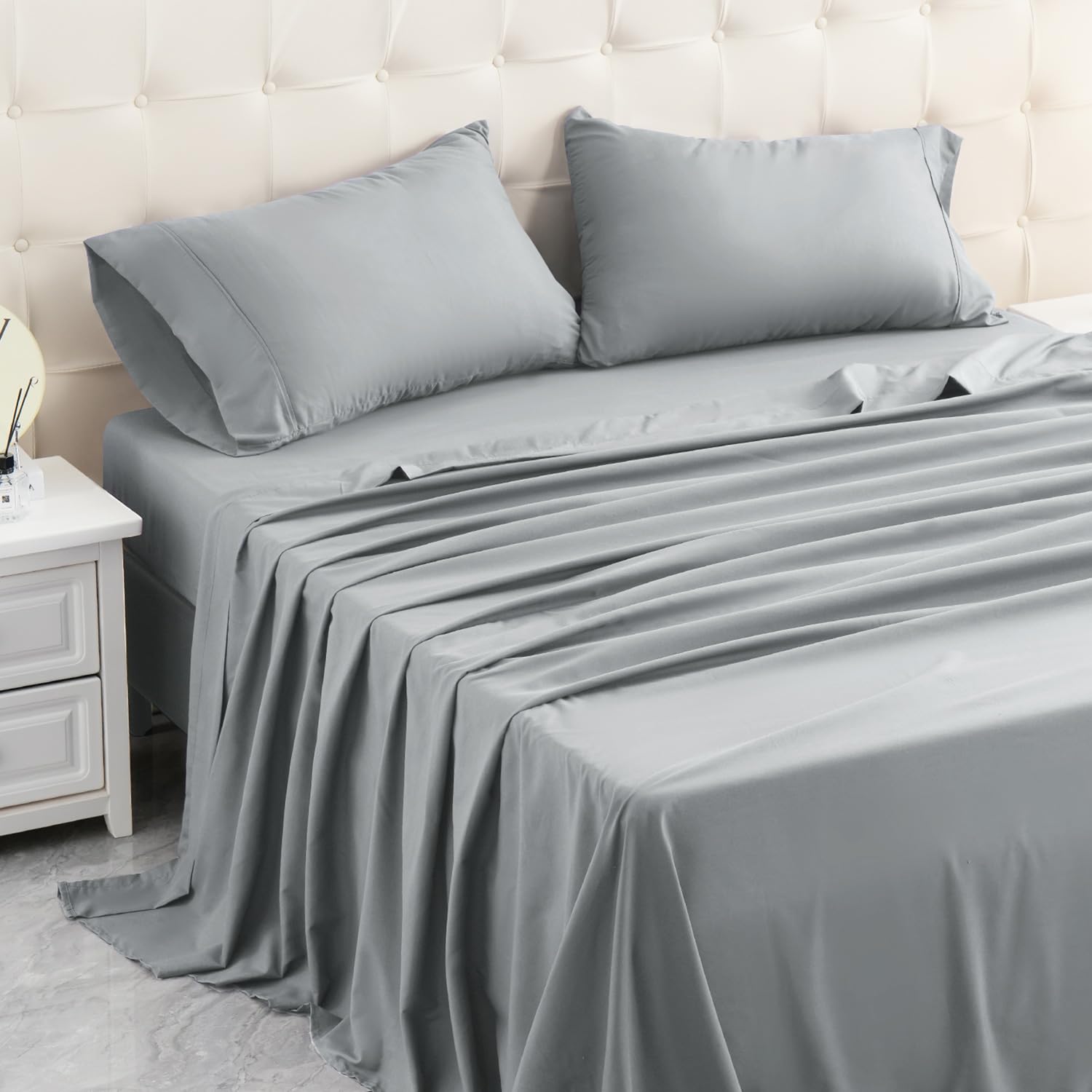 Micoral King Bed Sheets Set, Soft Breathable Bedding Sheet Set, Sheets Set With 16'' Deep Pocket Design (4 Pieces, King, Silver