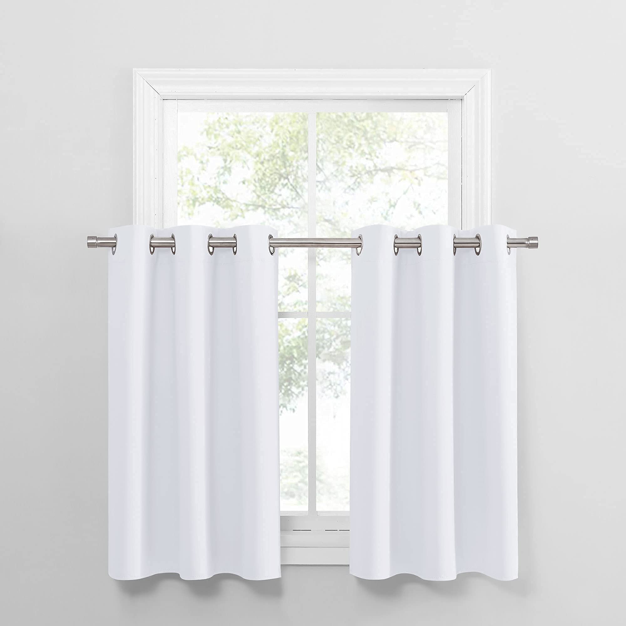 PONY DANCE Short Curtains for Window - (42 x 36 inches, Pure White, 2 PCs) Grommet Top Tiers Valances for Half Small Window Cove