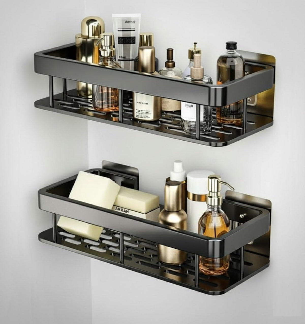 UCRAVO Bathroom Shelf Without Drill for Wall | Self Adhesive Bathroom Organiser | Wall Mounted Kitchen Shelves Rack | Floating S