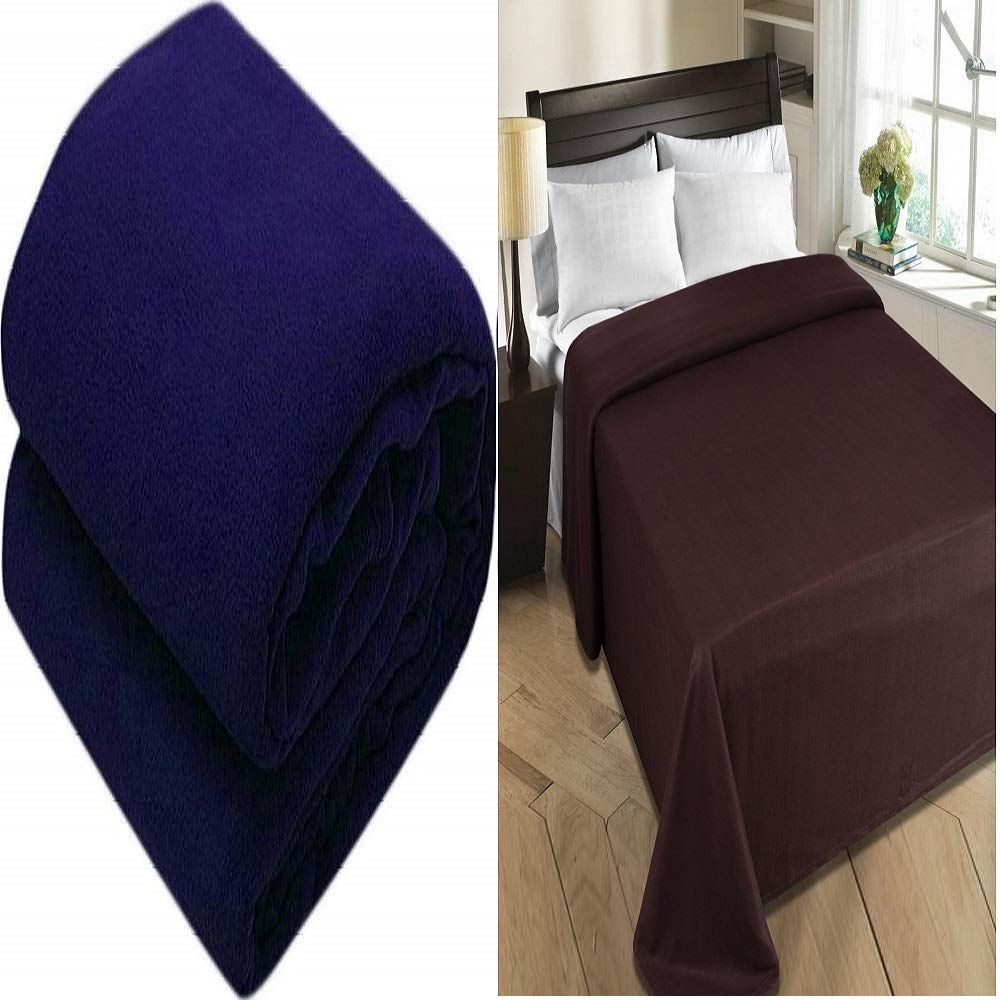 Blushh Collection Blue & Brown Pollar Fleece Double Bed Blanket (90 x 90)(Pack of 2)
