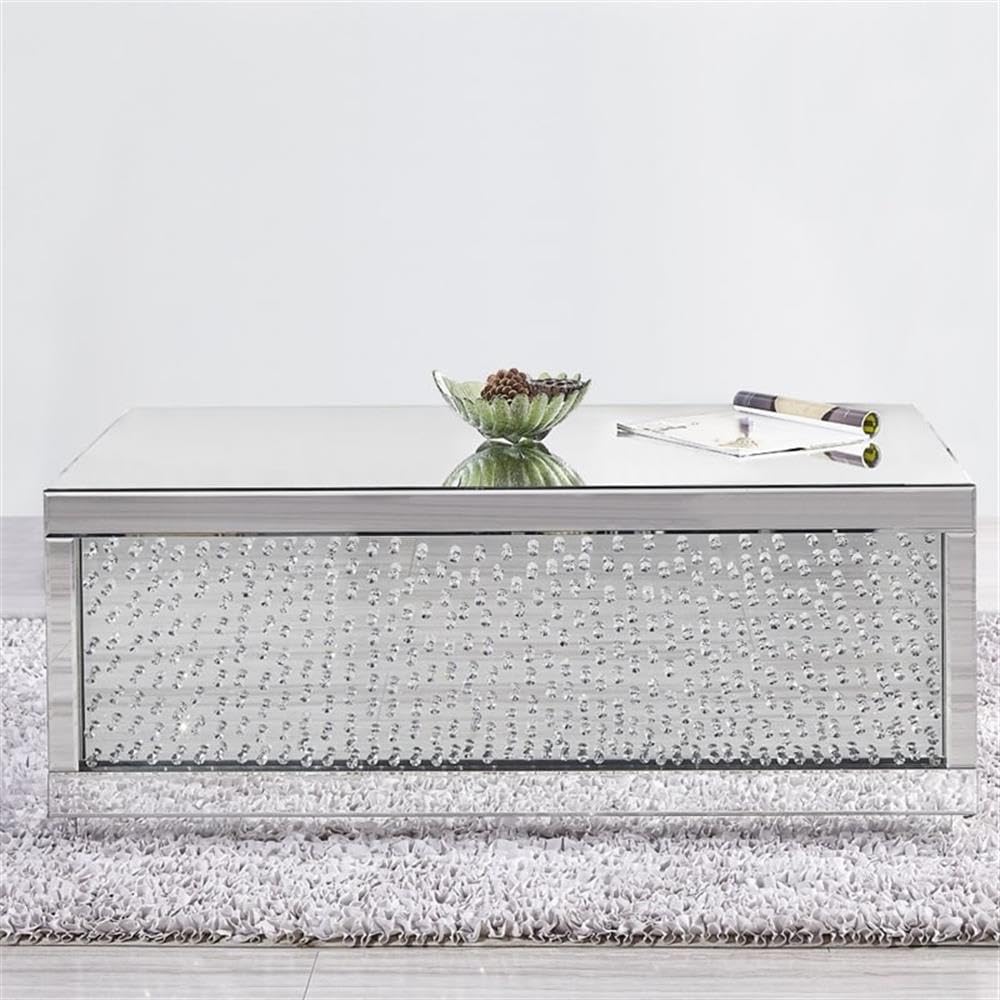 Elegant Decor Modern 48" Clear Crystal Mirrored Accent Coffee Table