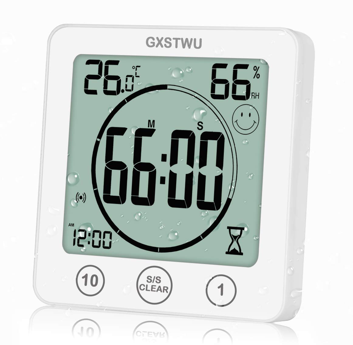 GXSTWU Digital Shower Clock, Bathroom Timer Clock, Waterproof for Water Spray, Count Up Count Down Alarm, Touch Screen Timer, Te