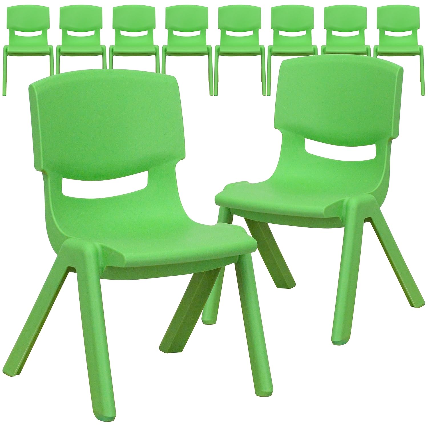 Flash Furniture Whitney 10 Pack Green Plastic Stackable School Chair with 10.5 Seat Height