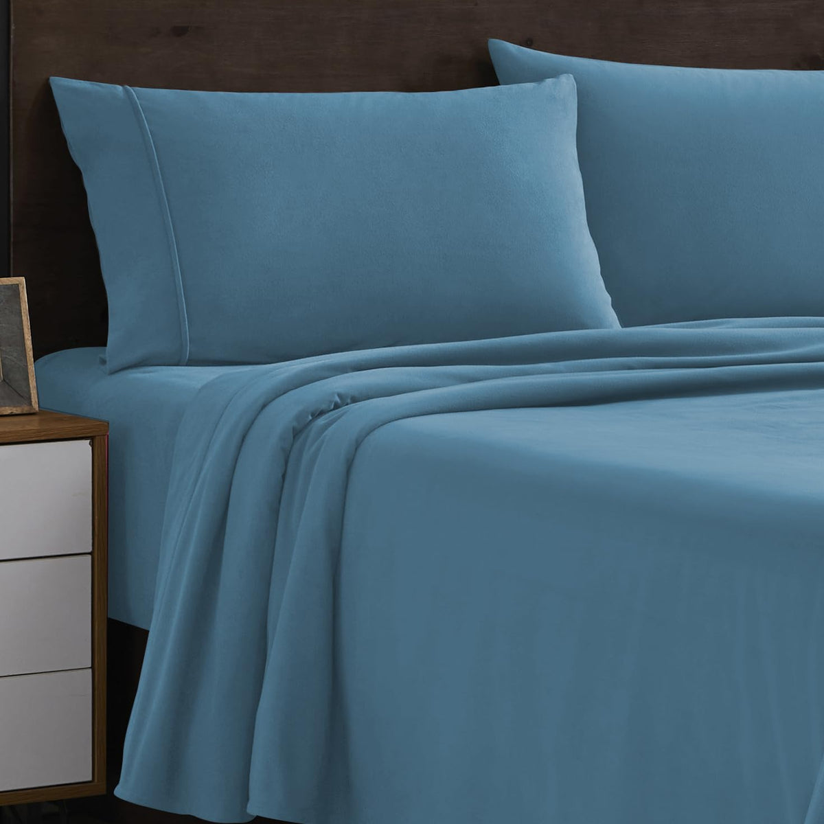 Flannel Sheets Full Warm And Cozy Deep Pocket Breathable All Season Bedding Set With Fitted With Full Elastic & Built In Corner Sheet Straps, Flat And Pillowcases, Full, Denim