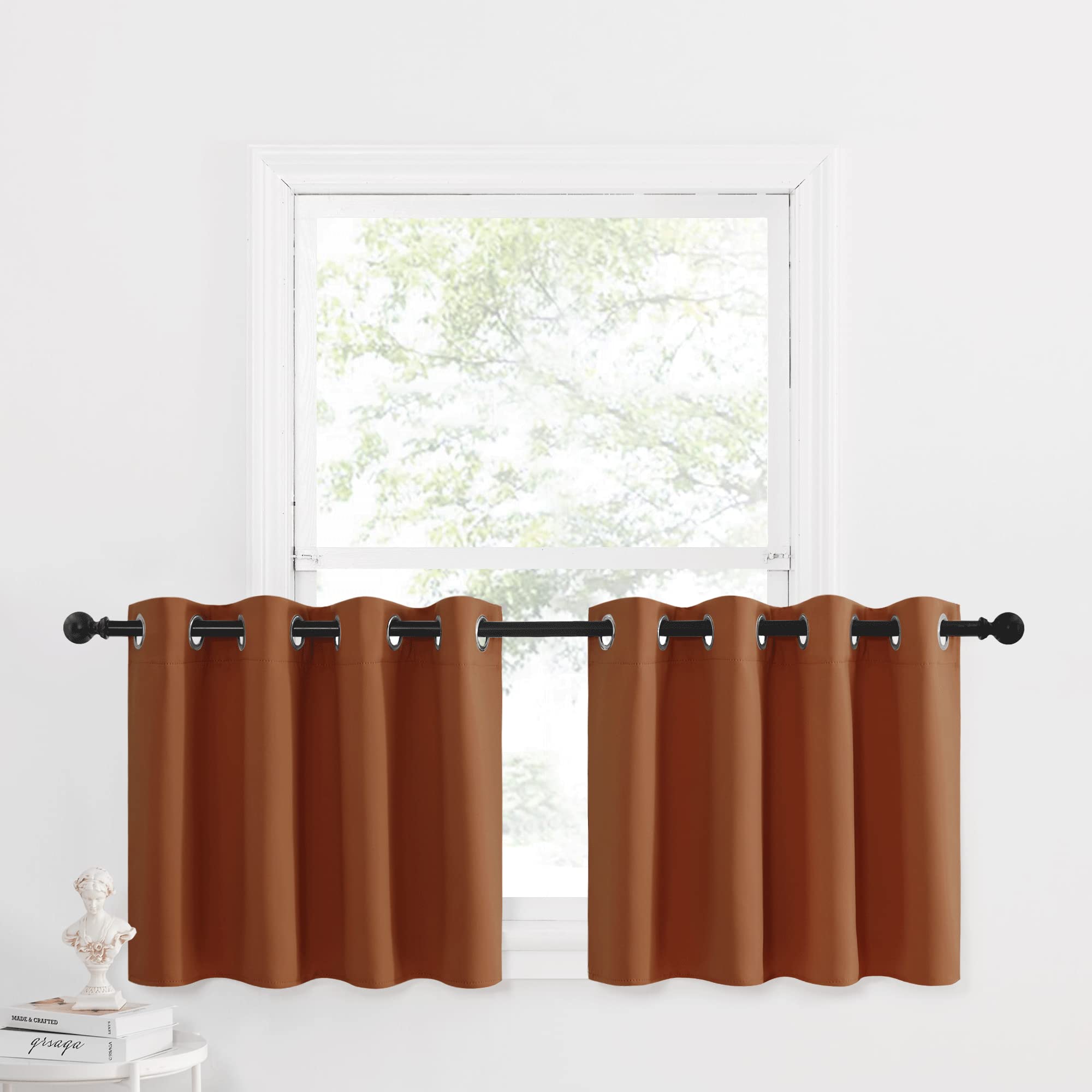 NICETOWN Burnt Orange Valance Curtains for Dining Room, Farmhouse Style Kitchen Short Curtains for Windows, Small Gromemt Rustic