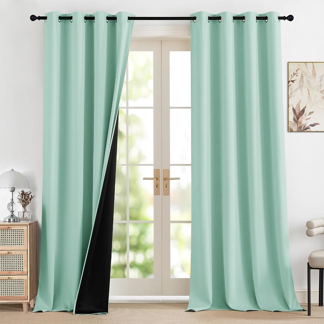 Homemonde 75% Room Darkening Solid Window 5 Feet Curtain, Thermal Insulated Blackout Opaque Heavy Faux Silk Panel, Noise Reduce,