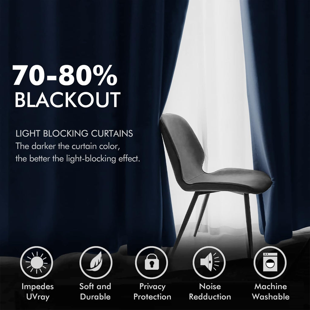 Miulee 90 Inches Velvet Curtains Navy Blue Elegant Grommet Curtains Thermal Insulated Soundproof Room Darkening Curtains/Drapes For Classical Living Room Bedroom 52 X 90 Inch 2 Panels