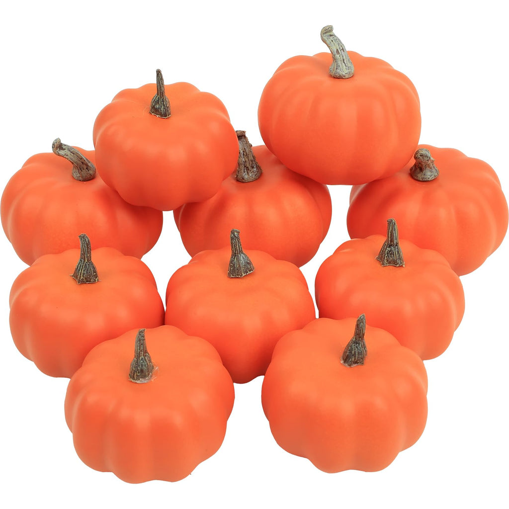 Ghrdopy Fake Pumpkins,10 Pcs Plastic Pumpkins, Orange Artificial Pumpkins for Decorating Thanksgiving Halloween Seasonal Holiday