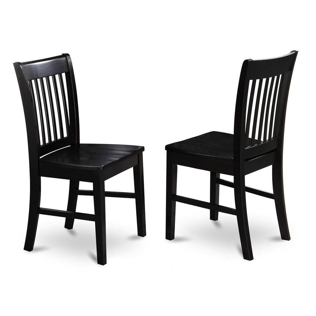East West Furniture SHNO3-BLK-W 3 Piece Dining Room Furniture Set Contains a Round Dining Table with Pedestal and 2 Wood Seat Chairs, 42x42 Inch, Black