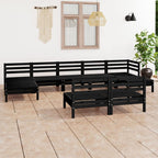 vidaXL Solid Pinewood Patio Lounge Set 9 Piece Garden Outdoor Terrance Backyard Furniture Set Wooden Lounge Sofa Seating Chair Seat Black