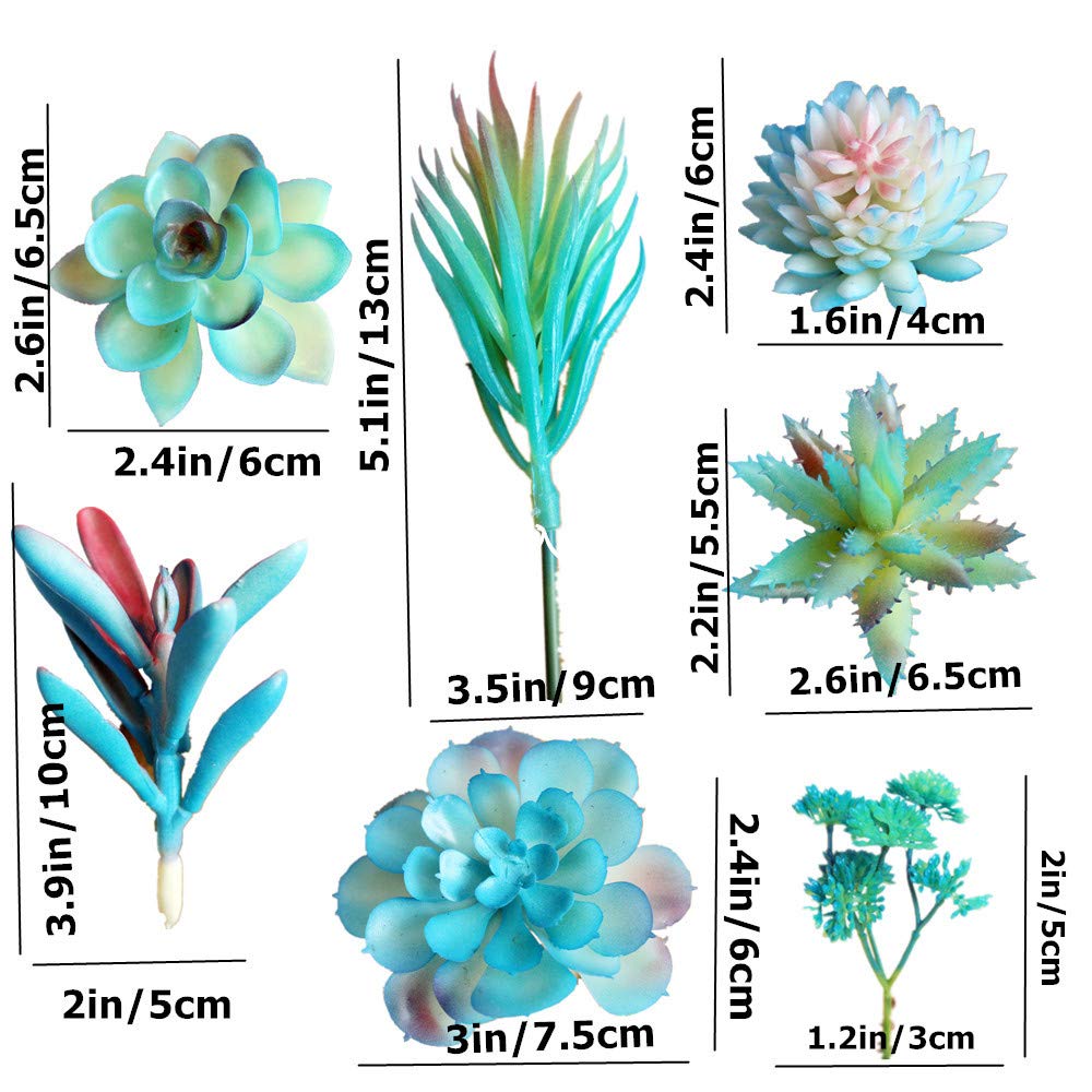 13Pcs Assorted Blue Artificial Succulent Plants Faux Fake Succulents Textured Cactus Stems Cacti Aloe Succulent In Different Art