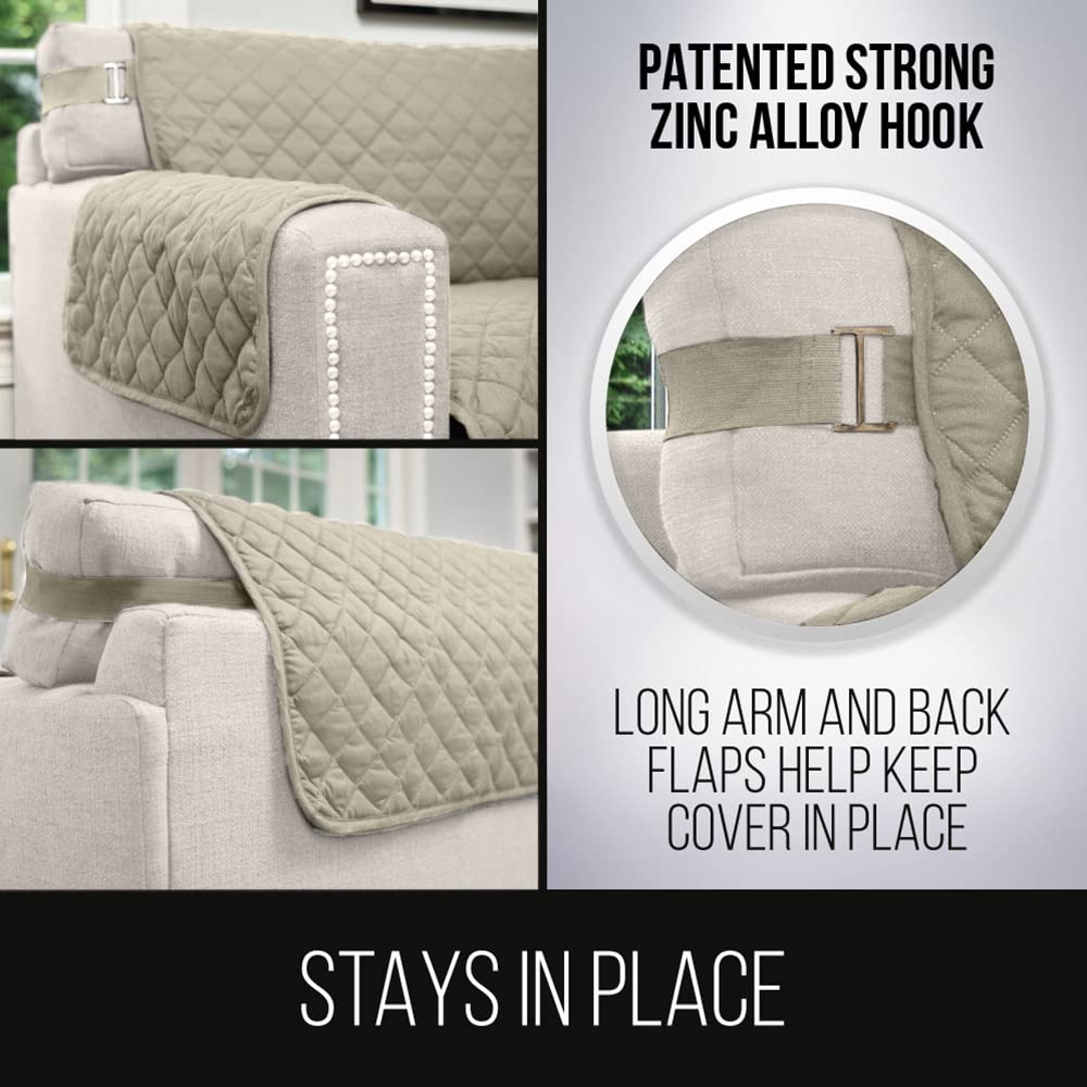 Sofa Shield Patented Couch Slip Cover, Large Cushion Protector, Reversible Stain And Dog Tear Resistant Slipcover, Quilted Microfiber 62” Seat, Washable Covers For Dogs Pets Kids, Light Taupe