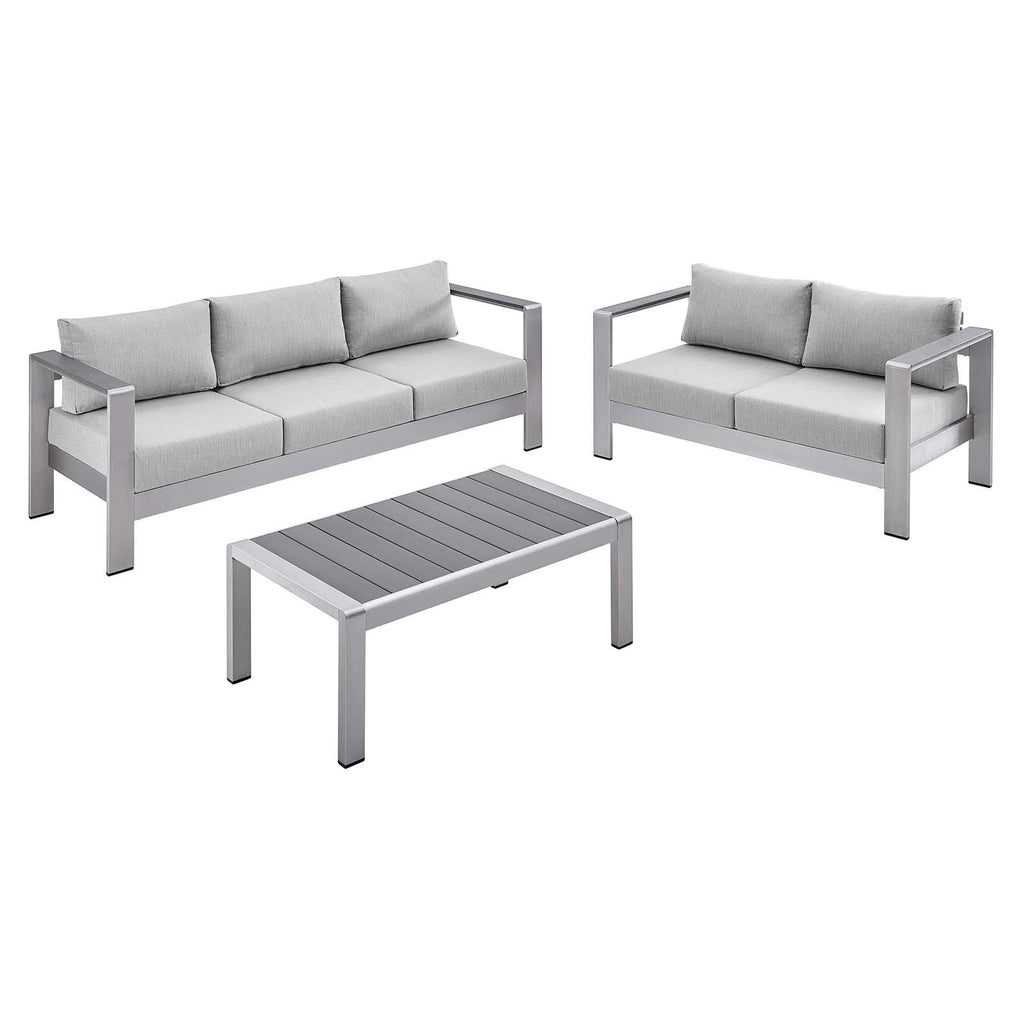 Modway Eei-4313-Slv-Gry-Set Patio Aluminum 3 Piece Set In Silver Gray