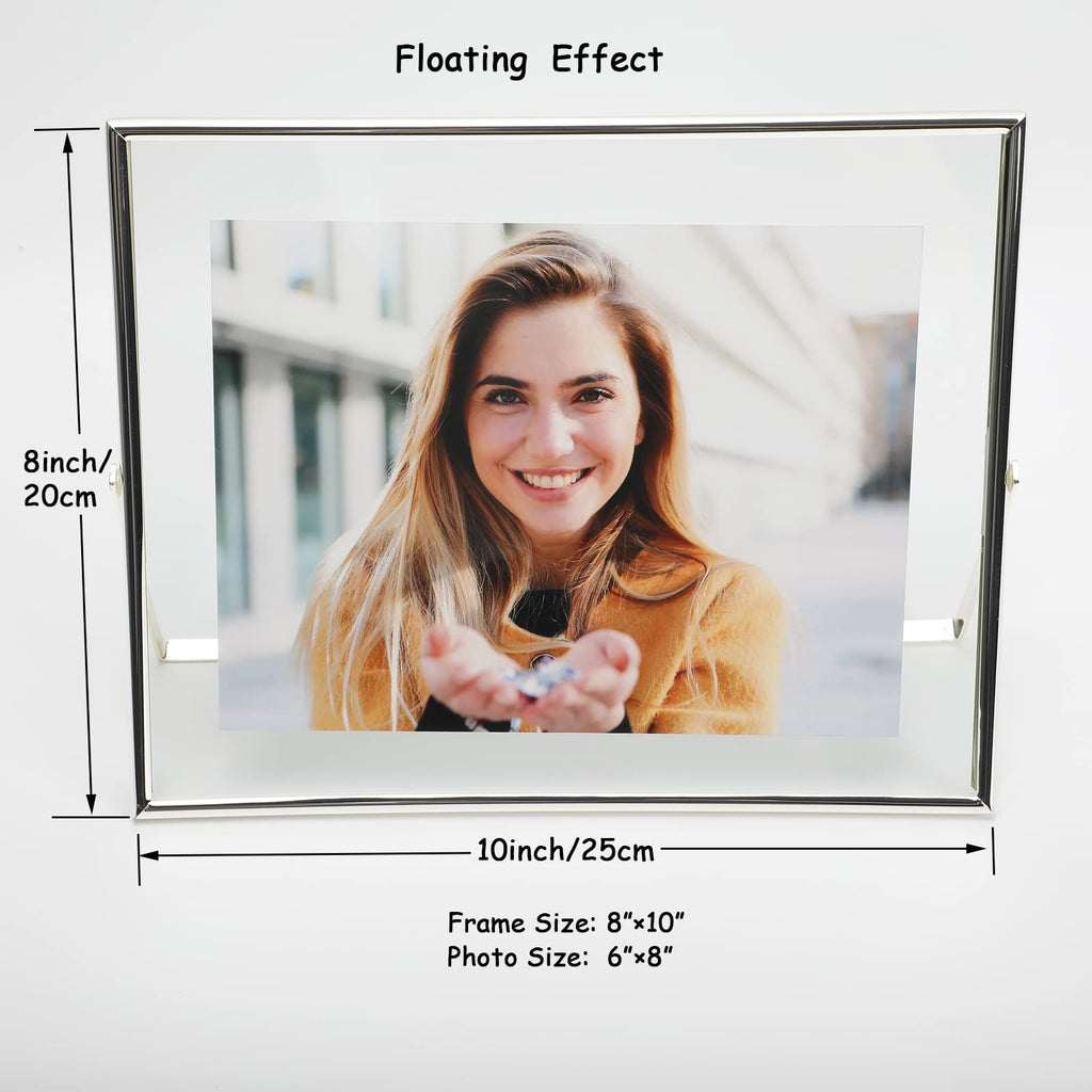Ahago Silver Floating Frame(8''  10'', Horizontal), For Picture Sizes 7X9, 6X8, 5X7, Tabletop Shelf Photo Frames, Classy Gift Fo