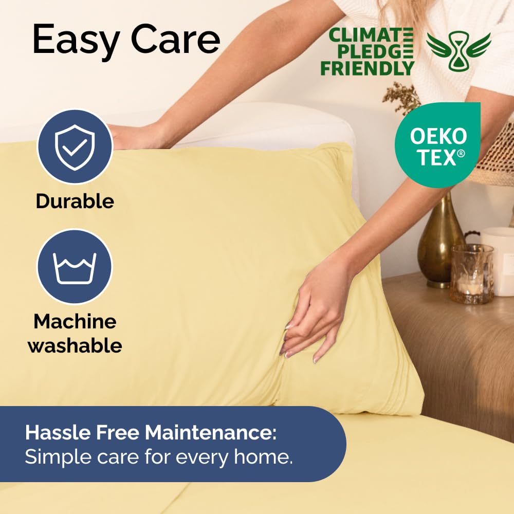 Extra Deep King 4 Piece Bedding Sheet Set - Breathable & Cooling - Hotel Luxury Bed Sheets Set - Easy Fit - Soft, Wrinkle Free & Comfy Yellow Bedding Sheets - Extra Deep Pockets Bed Sheet Set