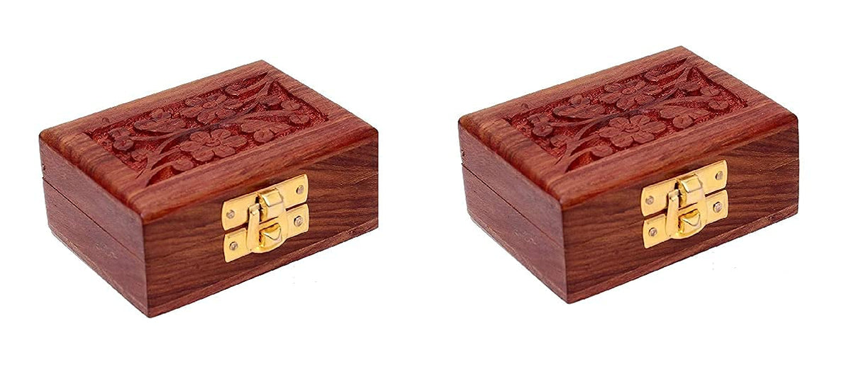 Giftoshopee Wooden Small Storage Box for Jewellery/Gifts/Showcase (Pack Of 2) (Size 9 x 6cm)