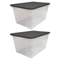 HOMZ 2 Pack Storage Bins, Clear Plastic Organizing Containers w/Gray Lids, 56 Quart