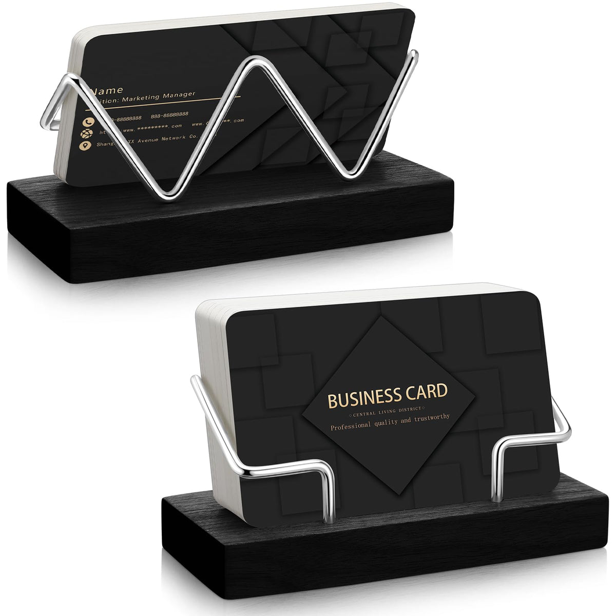 Amyhill 2 Pieces Wood Business Card Holder For Desk Wooden Business Card Display Stand Postcard Holder For Office Home Desktop (