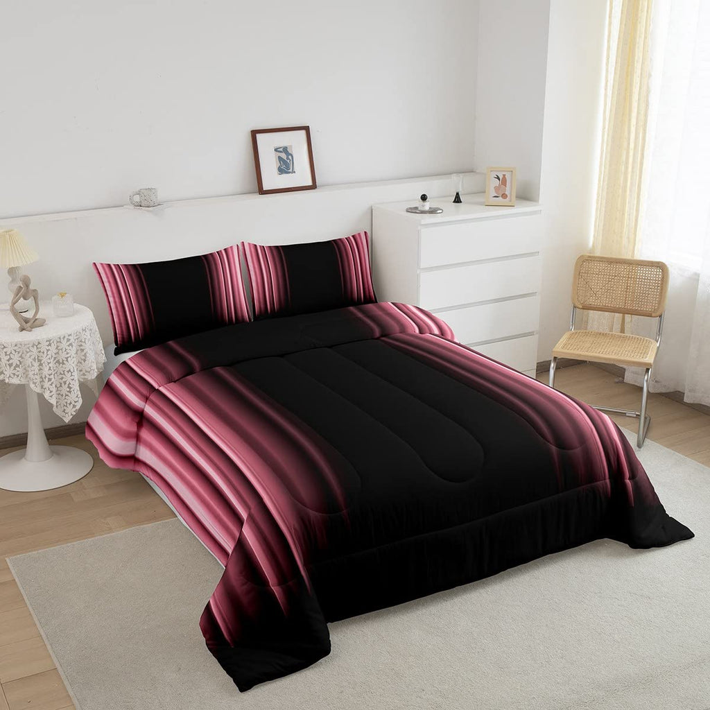 Feelyou Abstract Ombre Comforter Set Kids Teens Pink Black Bedding Set Room Decor 3Pcs Queen Size,Reversible Black Boys
